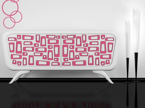 Moderna vita och rosa sideboard inomhus — Stockfoto