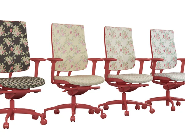 Quatre fauteuils de bureau floraux rouges isolés — Photo