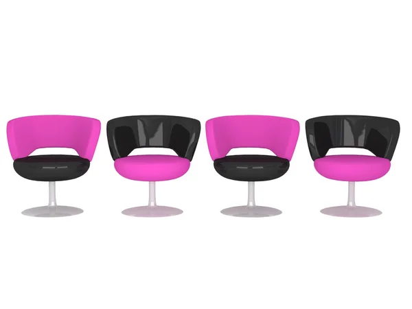 Quattro poltrone moderne nere e rosa, isolate — Foto Stock