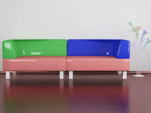 Разноцветный диван в помещении — стоковое фото