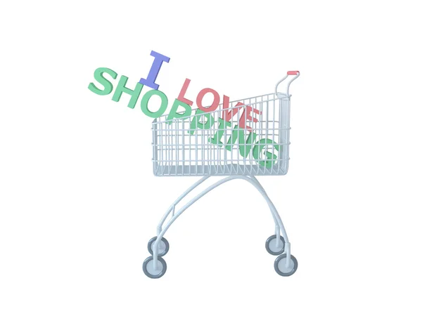 Carrinho de compras com texto, isolado — Fotografia de Stock