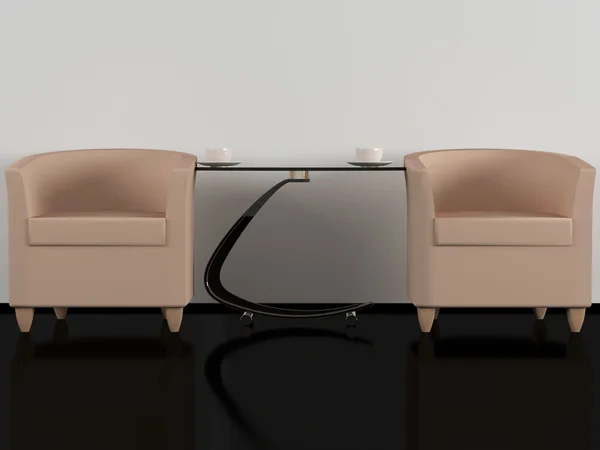 Sofás marrones y mesa de café, salón — Foto de Stock