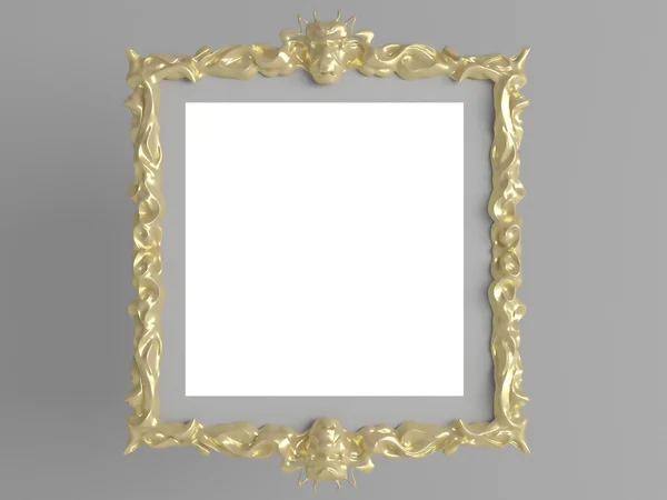 Prázdný rámeček obrázku zlata zdi, vykreslení — Stock fotografie