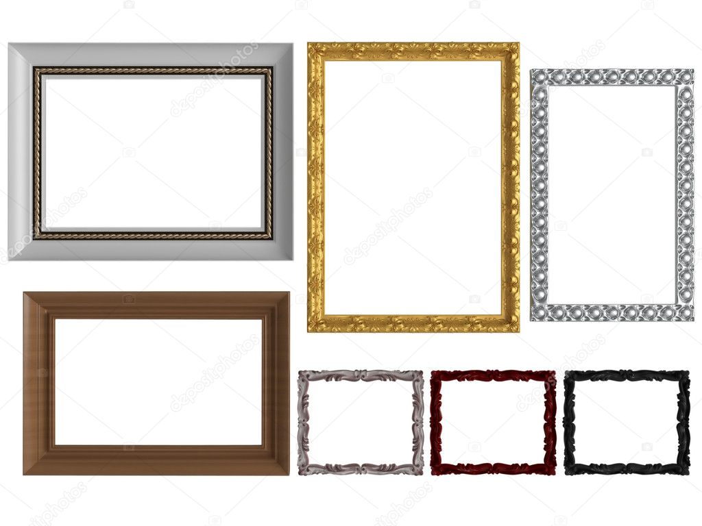 Empty wall picture frames, isolated