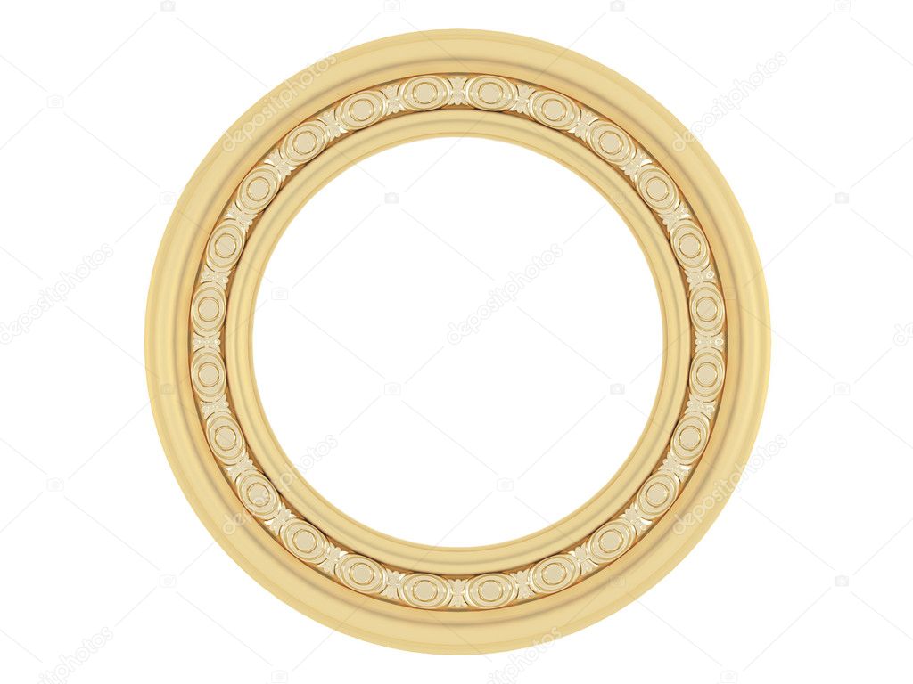 Antique gold ornamented picture round frame isolated