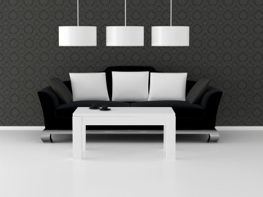 Design interior of eleganse modern living room, black and white clipart