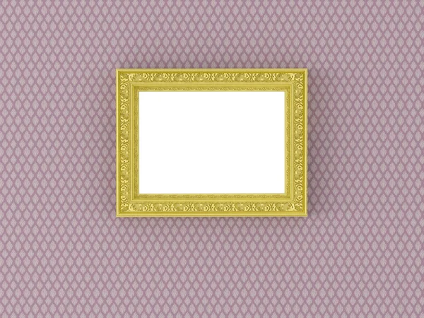 Antique empty gold picture frame on the vintage wallpaper — Stock Photo, Image