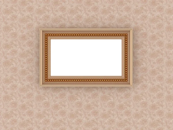 Antique Empty Ornamented Picture Frame Vintage Floral Wallpaper Insert Your — Stock Photo, Image