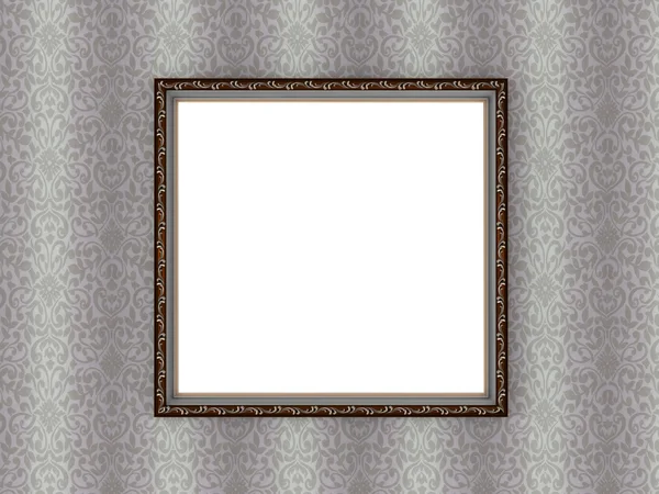 Antique Empty Picture Frame Vintage Floral Wallpaper Insert Your Own — Stock Photo, Image