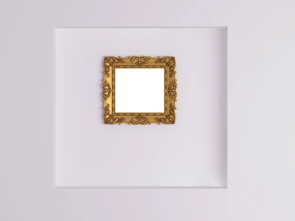 Beyaz duvardaki antik altın boş resim çerçevesi — Stok fotoğraf