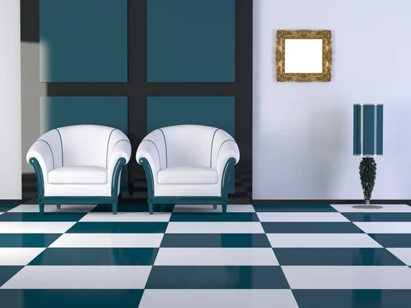 Дизайн Интерьера Элегантности Современной Гостиной Два Классических Кресла Мучной Лампой — стоковое фото