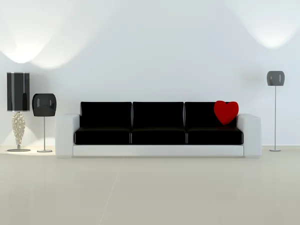 Wnętrz Elegancję Nowoczesny Salon Czarno Biały Sofa Czerwona Poduszka Kształcie — Zdjęcie stockowe