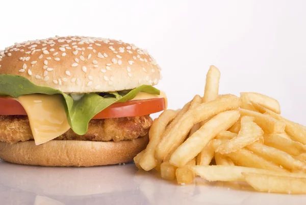 Chicken burger and potato — Stock Photo, Image