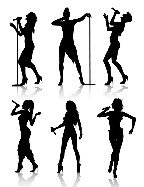 Female singers silhouette set — Stock Vector