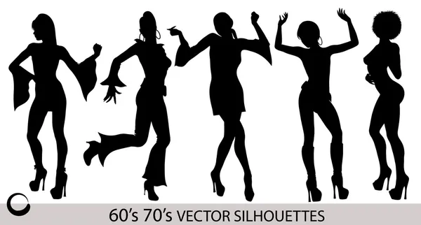 Retro baile chica siluetas — Vector de stock