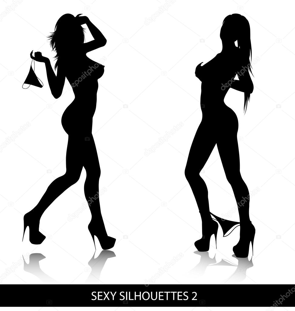 Sexy female silhouettes isolated on white background.