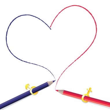 Drawing heart with color pencils and sex symbols clipart