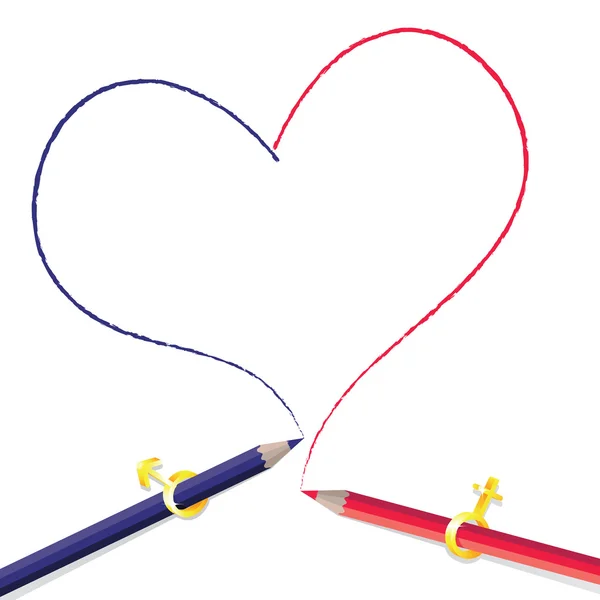 Coeur Dessin Avec Crayons Couleur Symboles Sexuels — Image vectorielle