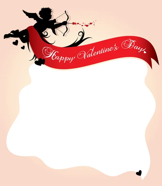 Silueta Cupido Con Cinta Roja Ilustración Fondo — Archivo Imágenes Vectoriales