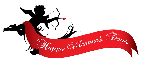 Silhouette Cupidon Avec Ruban Rouge Isolé Sur Fond Blanc — Image vectorielle