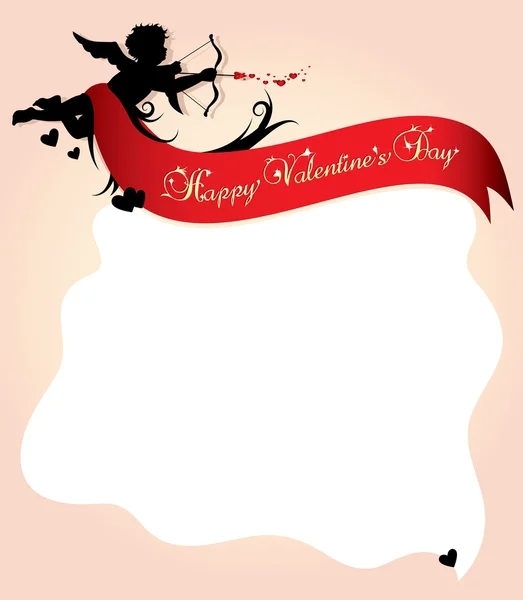Cupid Silhouette Red Ribbon Background Illustration — Stock Vector