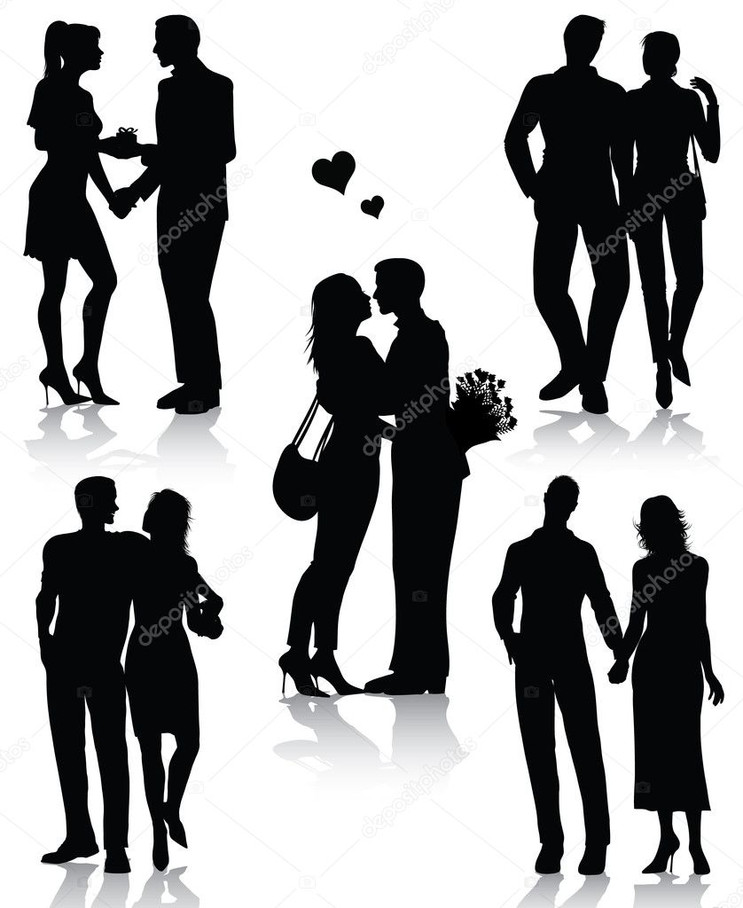 Couple silhouettes isolated on white background