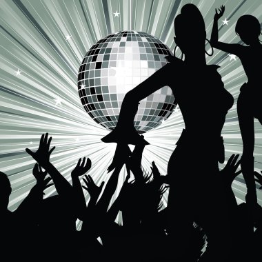 Dancing silhouettes at retro party clipart