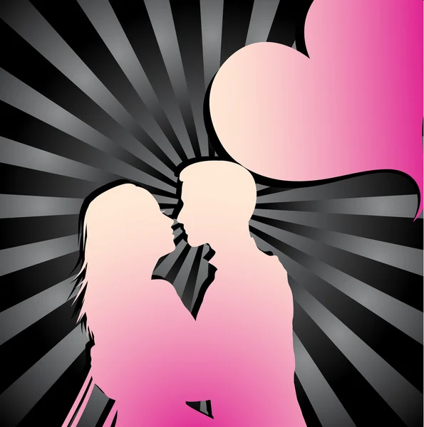 Silhouette Couple Romantique Avec Fond Soleil Cœur — Image vectorielle