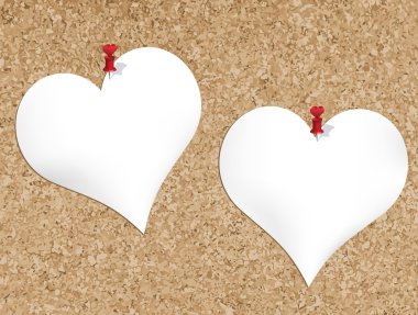 Cork bulletin board with heart shaped notepads for valentines day clipart