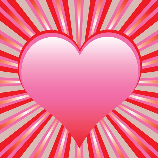 Sunburst Background Big Pink Heart — Stock Vector