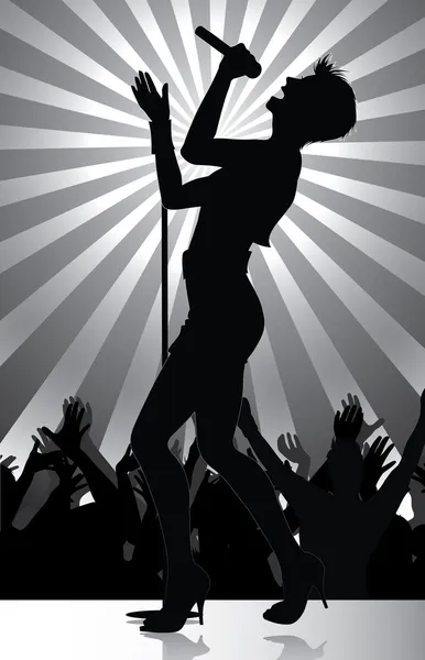 Pop şarkıcısı sahnede kalabalık tezahürat yapmak — Stok Vektör