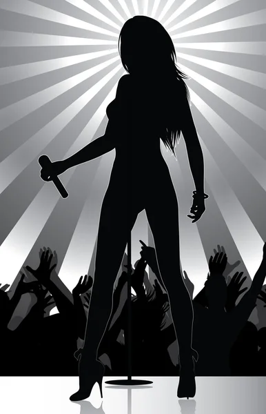 Pop şarkıcısı sahnede kalabalık tezahürat yapmak — Stok Vektör