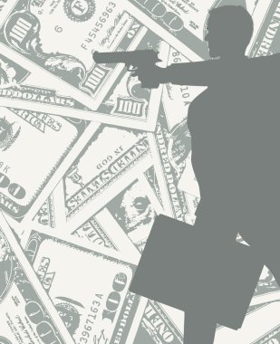 Man silhouette with gun and money clipart
