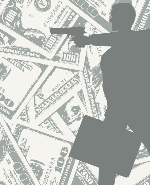 Man silhouette with gun and money