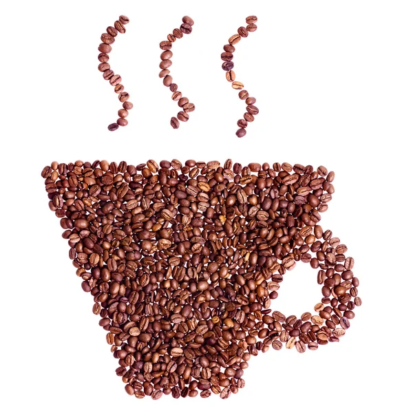 Forma de taza granos de café aislados en blanco — Foto de Stock