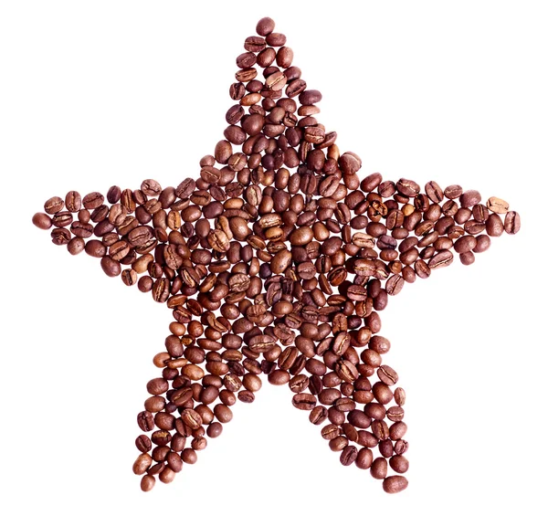 Kahve çekirdekleri üzerine beyaz izole dan yıldızlı — Stok fotoğraf