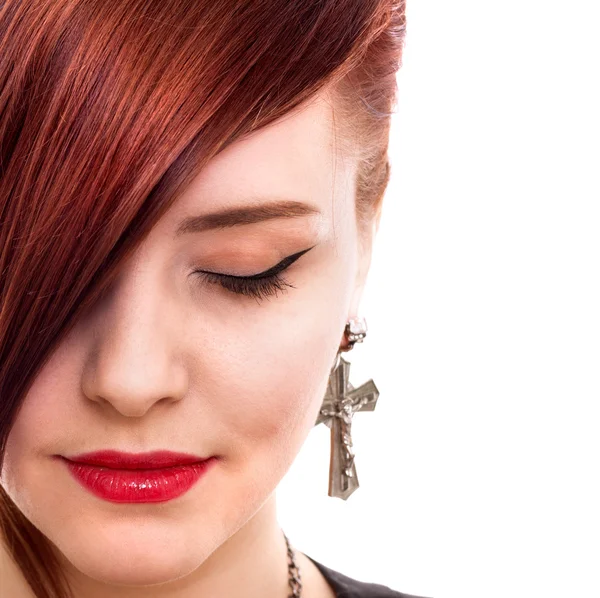 Atraktivní Červené Vlasy Žena Blízko Styl Portrét — Stock fotografie