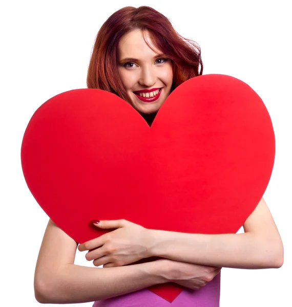 Alla Hjärtans Dag Kvinna Med Alla Hjärtans Dag Hjärta Tecken — Stockfoto