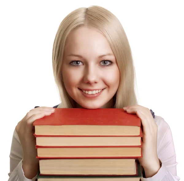 Amigável menina estudante da faculdade com livros — Fotografia de Stock