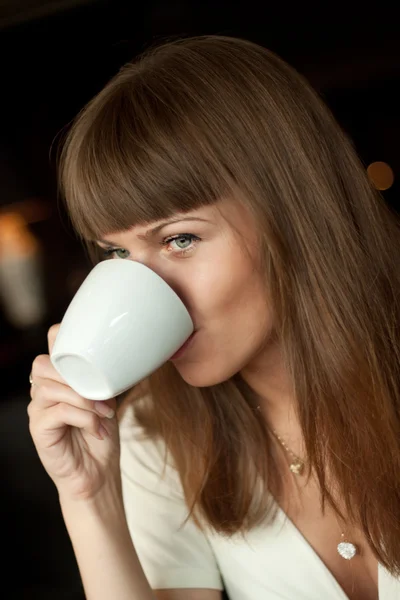 Beautiful Woman Coffee — Stock Photo, Image
