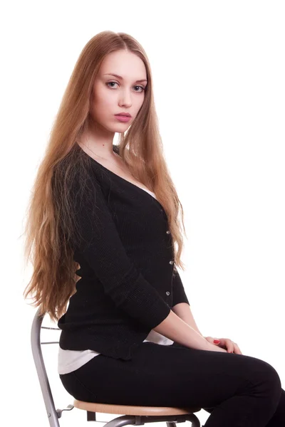 Gyönyörű szőke hosszú hajú nő portréja — Stock Fotó