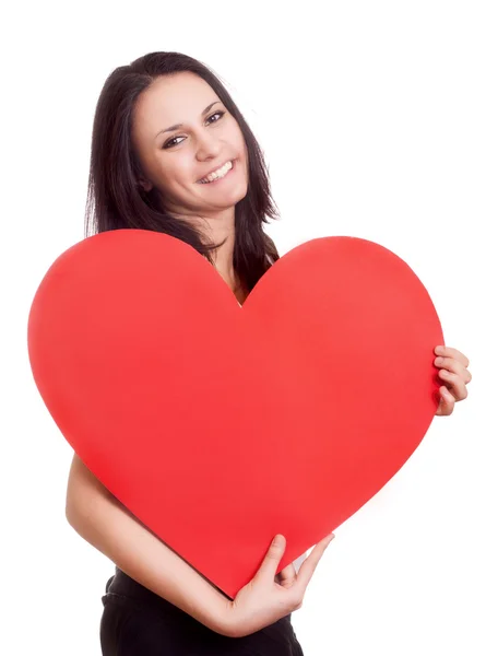 Valentines Den Žena Držící Valentýn Srdce Znamení Kopií Prostoru — Stock fotografie