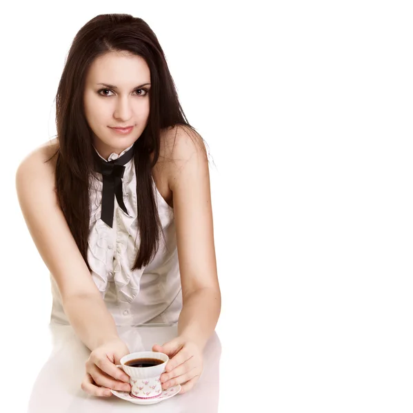 Young Beautiful Lady Drinking Coffee — Stock Photo, Image