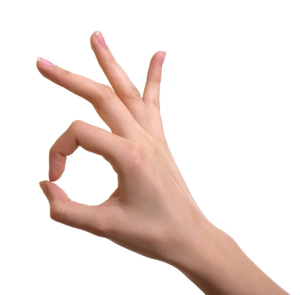 Χέρι OK σήμα απομονώνονται σε λευκό φόντο — Φωτογραφία Αρχείου