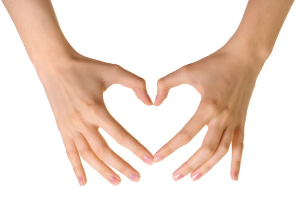 Herz aus isolierten Händen auf weißem Hintergrund — Stockfoto