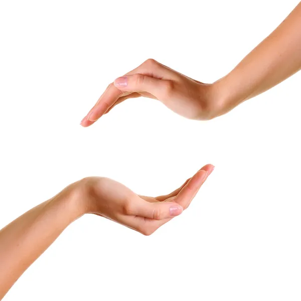 Due mani a coppa isolate su sfondo bianco — Foto Stock