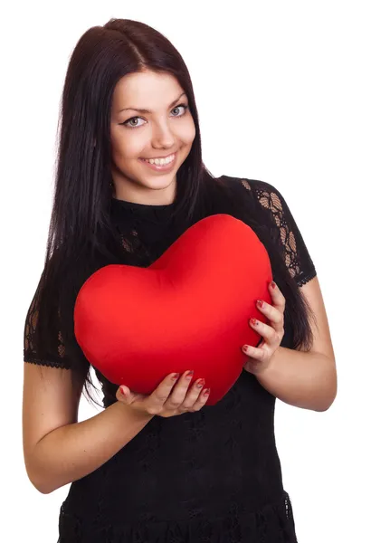 Vrouw met de dag van Valentijnskaarten hart teken met kopie ruimte — Stockfoto