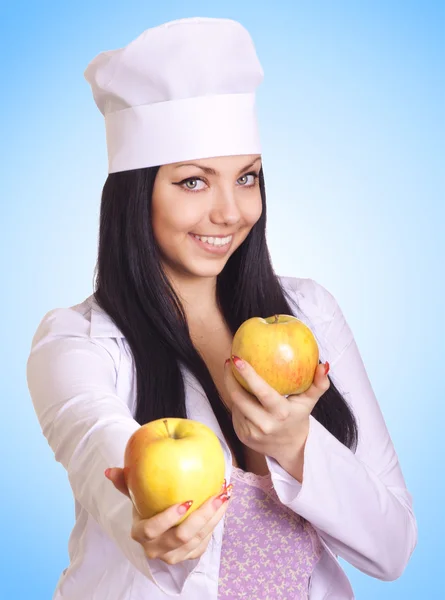 Hälsosamt ätande eller livsstil koncept. leende kvinna läkare med en — Stockfoto