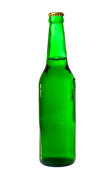 Zelená láhev piva, samostatný — Stock fotografie
