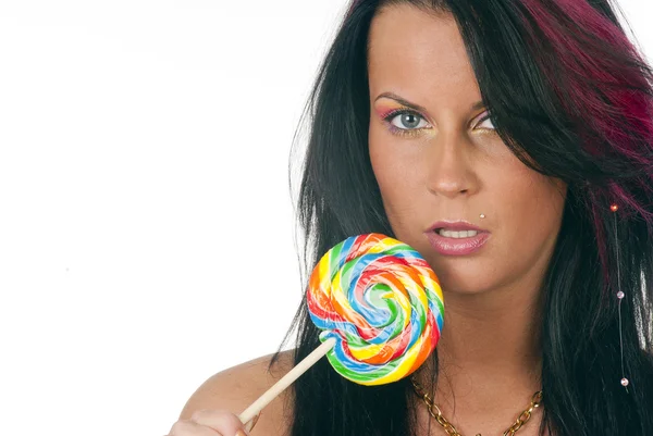 Vackra Damen Med Lollipop — Stockfoto